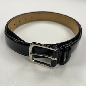 Cole Haan Black Leather Belt Silver Square Buckle Size 38/95 Fits 36-40 Waist